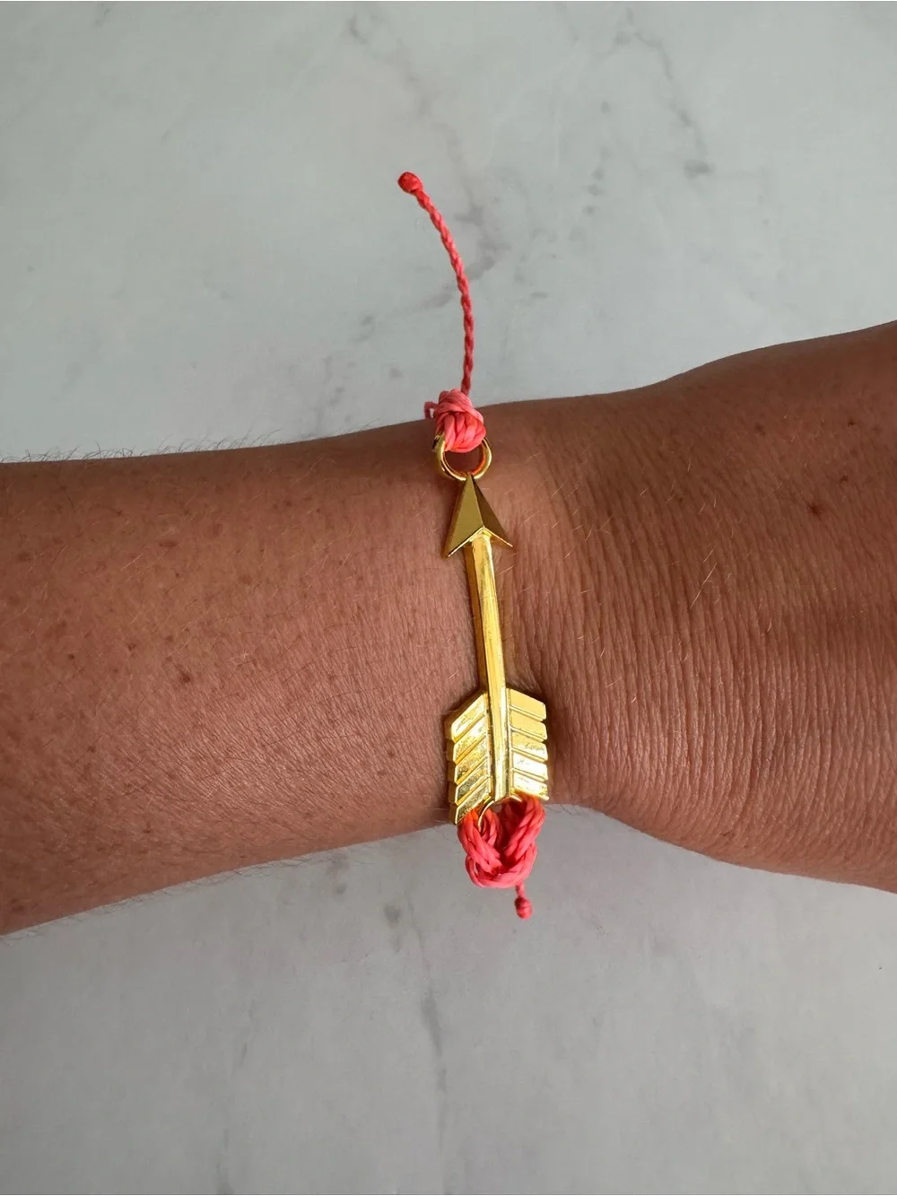 Pura Vida Pink Cord Bracelet Gold Tone Arrow Dangle Charm Adjust Slide Closure